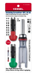 Vessel Tools USA TD6816MGU | Ratcheting Screwdriver with 16-Piece Bit Set
