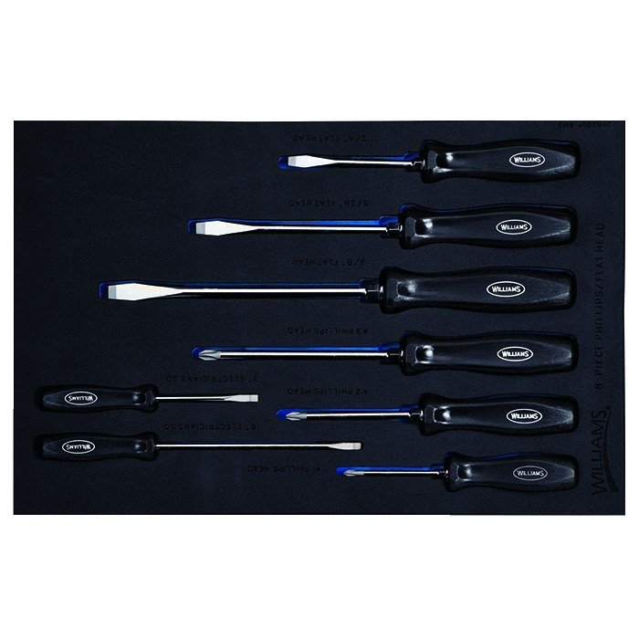 Williams JHWF100P-8MD | 8 Piece Endurogrip Combination Screwdriver Set in 1/3 Foam Drawer Insert