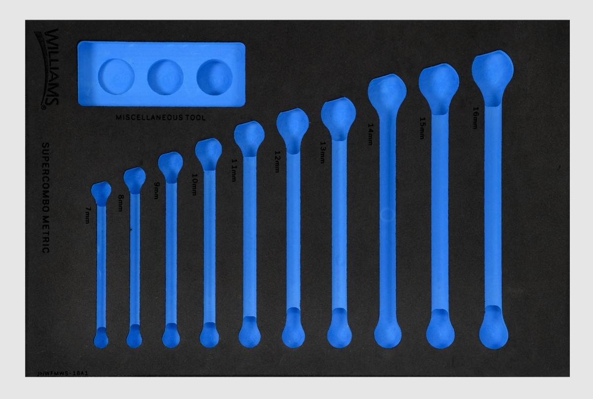 Williams JHWFMWS-18A113FM | 1/3 Foam Drawer Insert Only for 10 piece Metric 12 Point SUPERCOMBO® Combination Wrench Set
