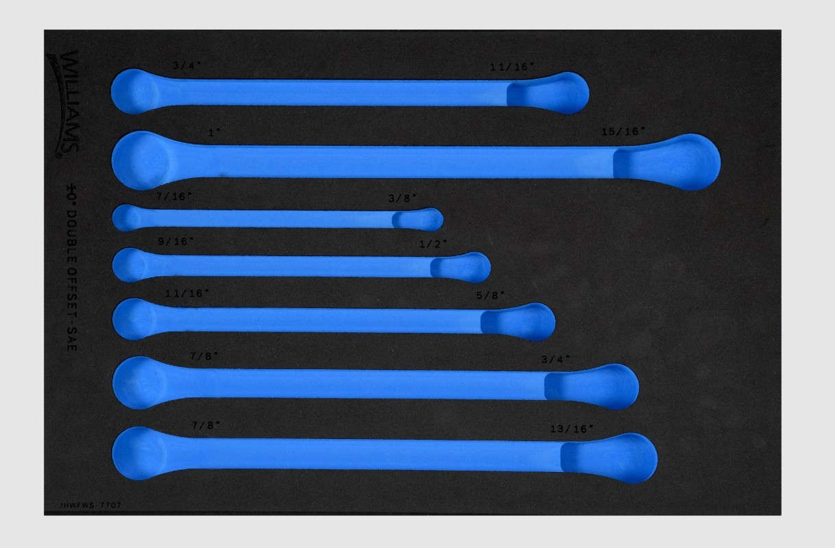 Williams JHWFWS-770713FM | 1/3 Foam Drawer Insert Only for 7 piece SAE Double Head 10° Offset Box End Wrench Set