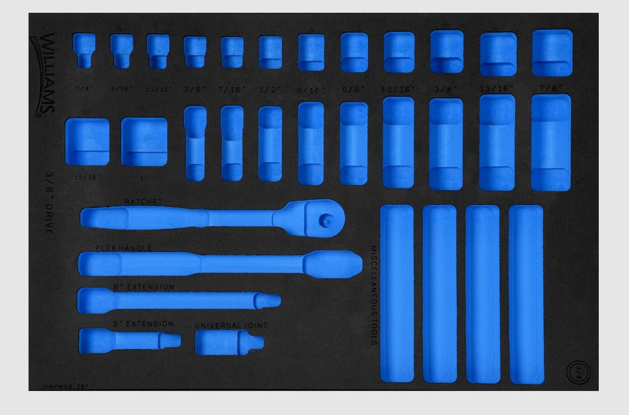 Williams JHWFWSB-28F13FM | 1/3 Foam Drawer Insert Only for 28 piece 3/8 Drive 12 Point SAE Shallow & Deep Socket and Drive Tool Set