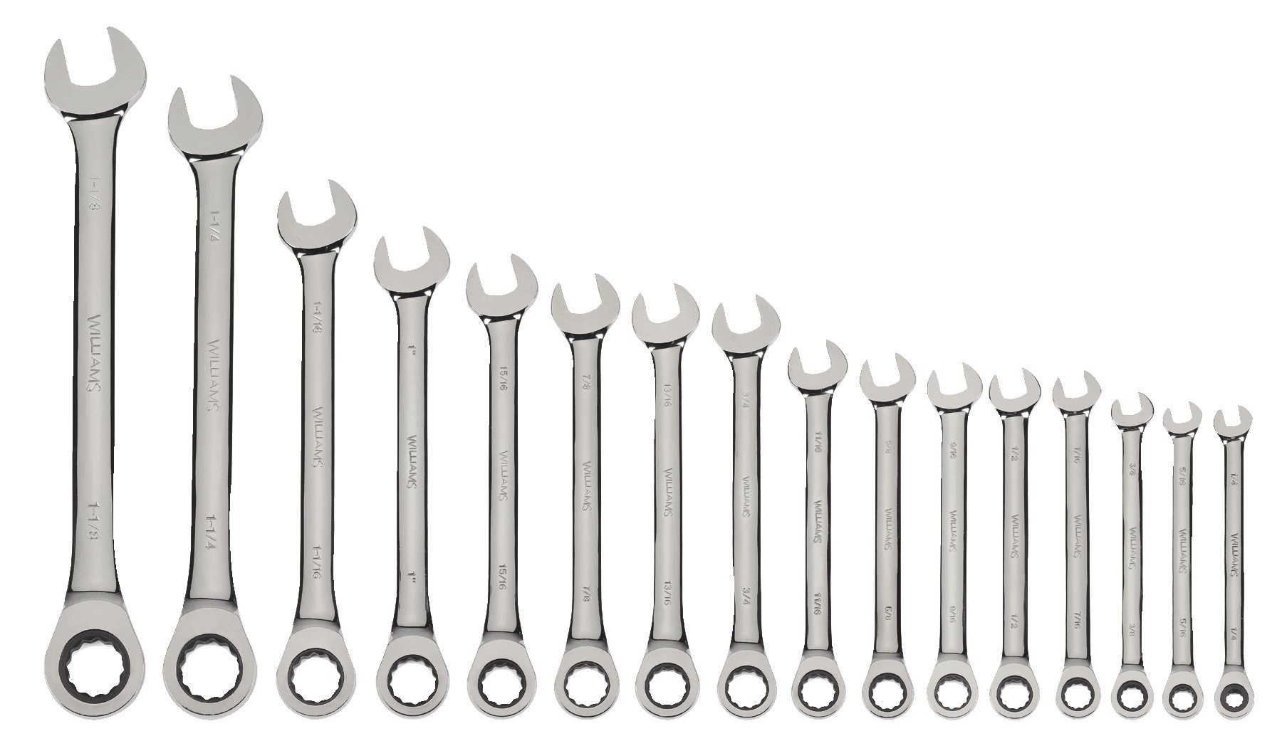 Williams JHWS-1122NRC | 16 PC Combo Rat Wrench Set 1/4-1.25