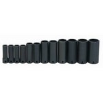 Williams WS-12-12 | 3/8 Drive Deep Impact Sockets, 6 Point, SAE, 12 Piece Set, Black Industrial Finish