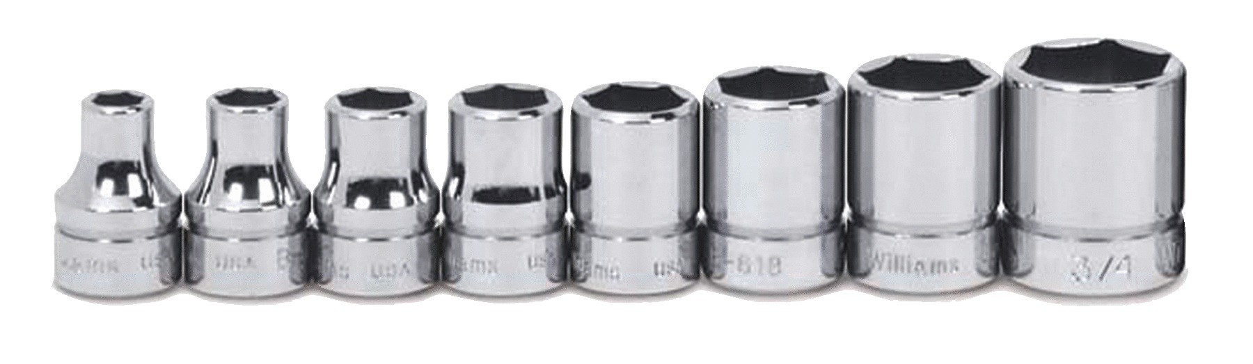 Williams JHWWSS-8HRC | 8 PC 6 Point 3/8 Square Drive Socket Set