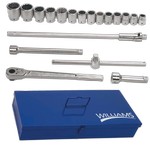 Williams WSX-20TB | 1 Drive Socket and Drive Tool Set, 12 Point, SAE, in Metal Tool Box, 20 Pieces