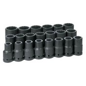 Grey Pneumatic Corporation 9121D | 1 Inch Drive Deep Length Fractional SAE 12 Point Impact Socket Set 21 Pc 3/4 to 2 Inch