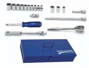 Williams WSM19HFTB | 1/4 Drive Socket/Toolset, 6 Point, 19 Pieces, in Keep Safe Foam, with Tool Box