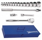 Williams WSS18HFTB | 1/2 Drive Socket and Drive Tool Set 6 Point, SAE, 18 Pieces, in Keep Safe Foam, In Metal Tool Box