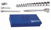 Williams MSB18HFTB | 3/8 Drive Socket and Drive Tool Set, 6 Point, Metric, 18 Pieces, in Keep Safe Foam, in Metal Tool Box