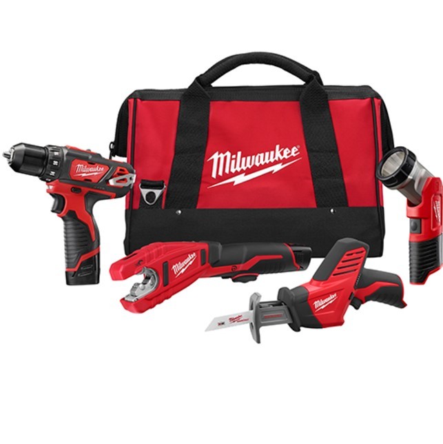 Milwaukee Tools 2499-24 | 4-Tool Combo Kit M12 Cordless Red Lithium