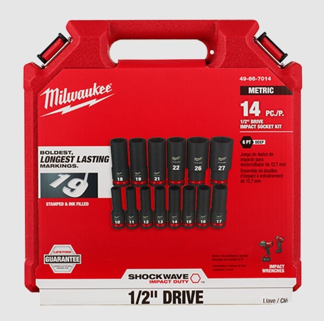 Milwaukee Elec Tool Corp 49-66-7014 | Set Socket Impact Duty 14 Piece 1/2 Drive Met Deep 6 Point