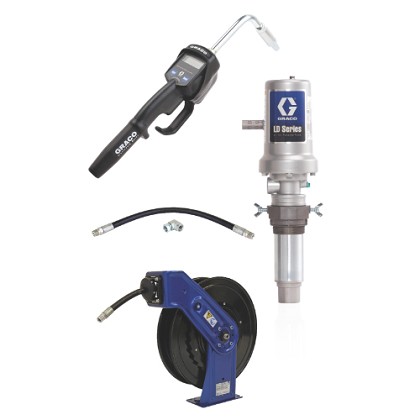 Graco Industrial 24J735 | LD Series 5:1 Tank Mount Oil Pump with SD Series Hose Reel Packages - Manual Meter Type