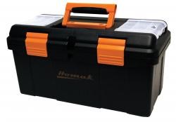 Homak BK00119005 | 19 Inch Black Plastic Toolbox with Beveled Lid, Tray and Dividers