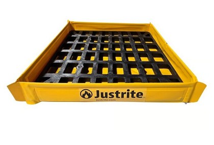 Justrite 28587 | 25.5” x 25.5” x 4”, 8 Gallon Capacity, Folding Utility Tray with Grate, Yellow