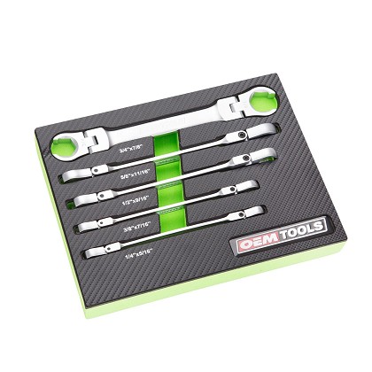 OEM Tools 22063 | 5 Piece Flex Head Flare Nut Wrench Set, SAE