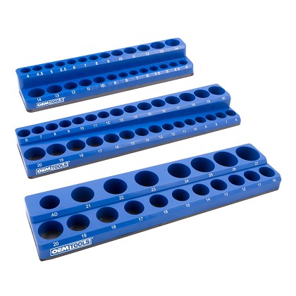 OEM Tools 22486 | 3 Piece Magnetic Socket Tray Set - Blue, Metric