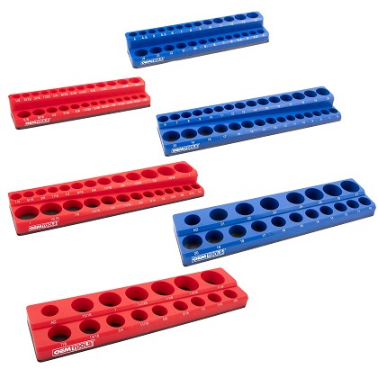 OEM Tools 22489 | 6 Pack Set Metric and SAE Magnetic Socket Tray Set - Red and Blue
