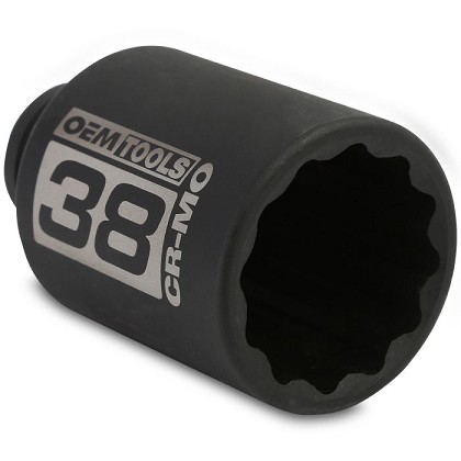 OEM Tools 24717 | 1/2 Inch Drive 12 Point Axle Nut Socket, 38 mm