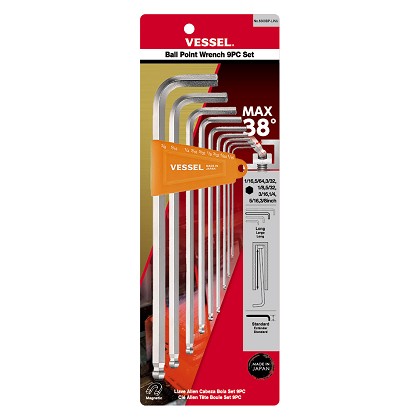 Vessel Tools Usa 8309BPLINU | Ball Point Hex L-Key Wrench (Long Type) (Inch) 9 Piece Set No.8309BP-LINU