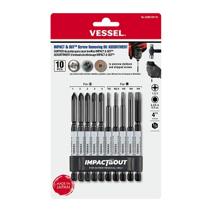 Vessel Tools Usa HZB10P01 | Impact & Out Screw Removing Bit assortment 