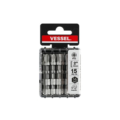 Vessel Tools Usa IBPH250P15T | IMPACT BALL Torsion Bit  PH2x50 15 Piece (Case)