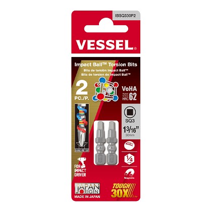Vessel Tools Usa IBSQ330P2 | IMPACT BALL Torsion Bit SQ3x30 2 Piece (Card)