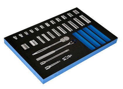 Williams JHWFWSB-28F | 28 Piece 3/8 Drive 12 Point SAE Shallow and Deep Socket and Drive Tool Set in 1/3 Foam Drawer Insert
