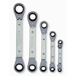 Williams WS-5 | Double Head 25° REVERSIBLE Offset Ratcheting Box Wrenches, 5 Piece Set