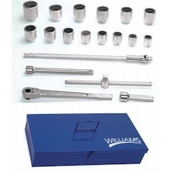 Williams WSX-21TB | 1 Drive Socket and Drive Tool Set, 12 Point, SAE, in Metal Tool Box, 21 Pieces