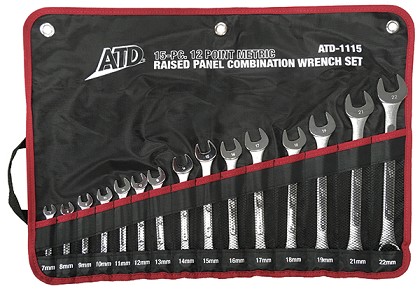 ATD Tools 1115 | 15 Pc. Metric Raised Panel Combination Wrench Set