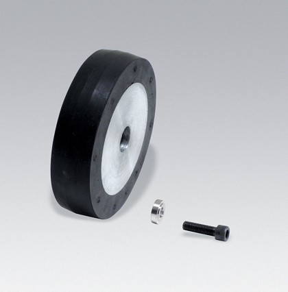 Dynabrade 11620 | Contact Wheel Assembly, 4 Inch Dia. x 1 Inch Width x 5/8 Inch Inside Dia., Crown Face, 40 Durometer Rubber