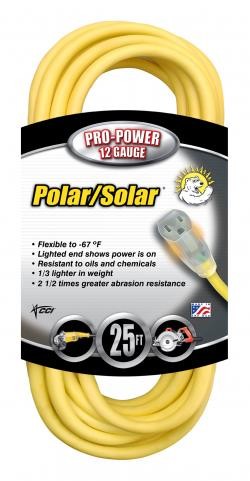 Coleman Cable Systems 1687 | Polar/Solar® 25 ft Extension Cord - 1 Outlet, NEMA 5-15 Recptacle Configuration, NEMA 5-15 Plug, 12/3, SJEOW, 15 A, Power Indicating Light
