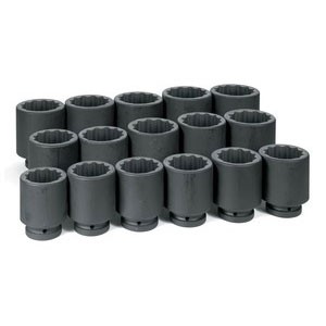 Grey Pneumatic Corporation 9116D | 1 Inch Drive Deep Length Fractional SAE 12 Point Impact Socket Set 16 Pc 2-1/16 to 3 Inch