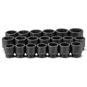 Grey Pneumatic Corporation 9120M | 1 Inch Drive Deep Length Metric 12 Point Impact Socket Set 20 Pc 45-75mm