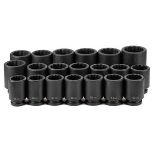 Grey Pneumatic Corporation 9120MD | 1 Inch Drive Deep Length Metric 12 Point Impact Socket Set 20 Pc 45-75mm