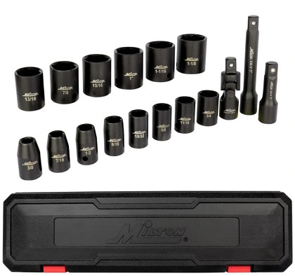 Milton Industries 1300-SS-03 | 17 PC 1/2 Drice SAE 3/8 Inch 1-1/8 Inch Shallow Socket